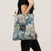 Tote Bag Elégant moody bleu poussiéreux flores d'aquarelle (De près)
