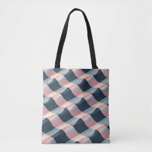 Tote Bag Élégant Motif 3D Wave en Turquoise, Rose et crème