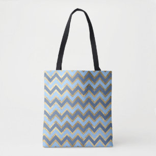 Tote Bag Élégant Motif Chevron bleu et or