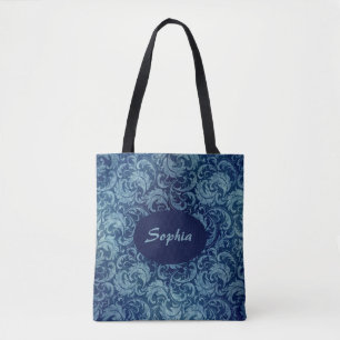 Tote Bag Elégant motif de Damas Vintage bleu