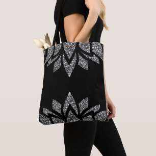 Tote Bag Élégant motif de lotus noir et gris
