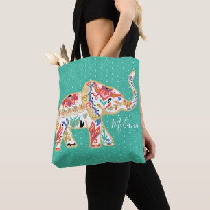 Tote Bag Élégant Motif décoratif floral orné d'éléphant