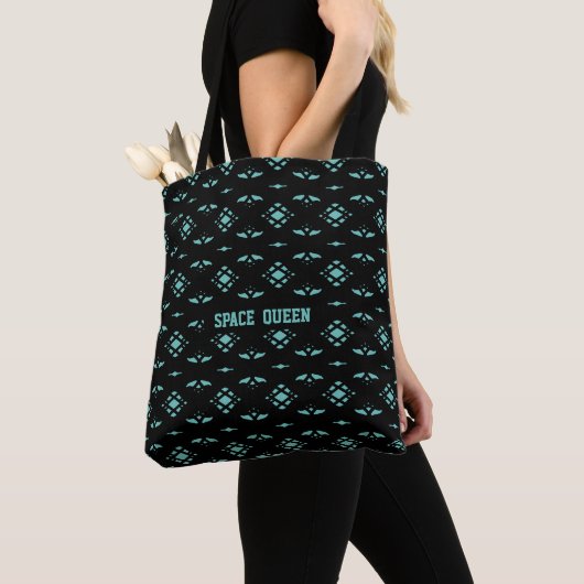 Tote Bag Élégant Motif élégant en noir et Turquoise (De près)