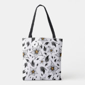 Tote Bag Élégant motif floral noir et blanc (Dos)