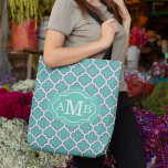Tote Bag Élégant Motif Quatrefoil Turquoise Personnalisé Mo<br><div class="desc">Ajoutez votre monogramme pour créer votre propre produit unique.</div>