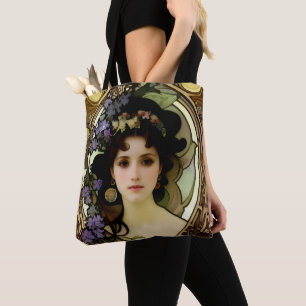 Tote Bag Elégant Mucha Style Portrait d'une belle femme