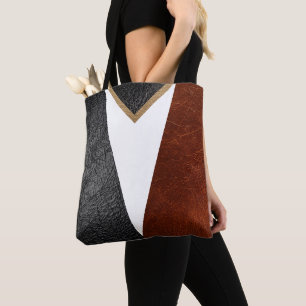Tote Bag Elégant Noir, Bourgogne, Blanc, Or Faux Cuir