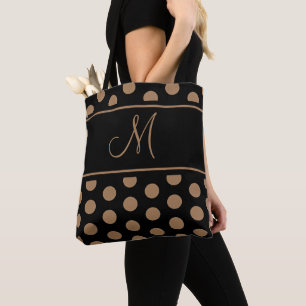 Tote Bag Élégant noir Brown Pois rayures Monogramme Thi