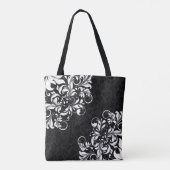 Tote Bag Elégant noir Damas et blanc dentelle florale (Dos)