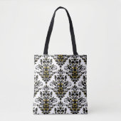 Tote Bag Elégant noir et blanc avec touche or damassé (Devant)