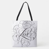 Tote Bag Élégant noir fleuri amour Script Lettres (Devant)