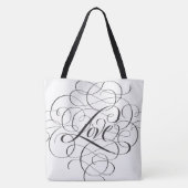 Tote Bag Élégant noir fleuri amour Script Lettres (Dos)