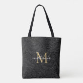 Tote Bag Élégant noir floral or Script Monogramme (Dos)
