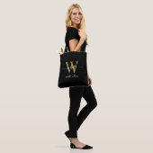 Tote Bag Élégant Noir Or Féminin Personnalisé Monogrammé (Sur le modèle)