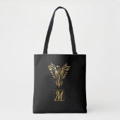 Tote Bag Élégant noir Phoenix Or levant oiseau mythique (Devant)