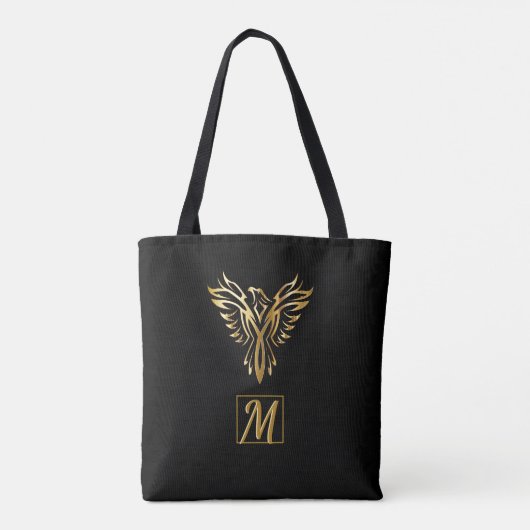 Tote Bag Élégant noir Phoenix Or levant oiseau mythique (Dos)