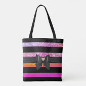 Tote Bag Élégant noir rayé rose rayé nuances Bow (Dos)