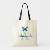 Tote Bag Élégant nom de papillon Turquoise Monogramme (Devant)