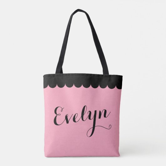 Tote Bag Élégant nom de script Calligraphie rose impactée (Dos)