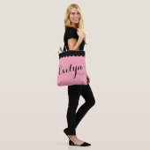 Tote Bag Élégant nom de script Calligraphie rose impactée (Sur le modèle)