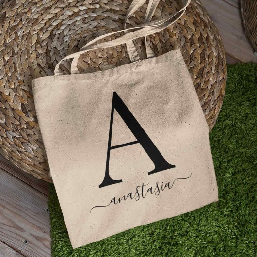 Tote Bag Élégant Nom Monogramme Minimaliste Livres d'achats