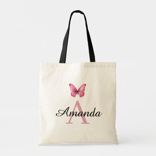 Tote Bag Élégant nom papillon rose Monogramme (Dos)