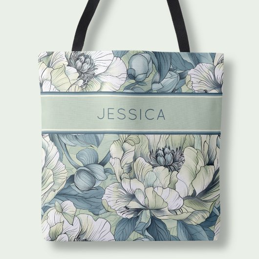 Tote Bag Élégant nom vert floral Fleurs de bois