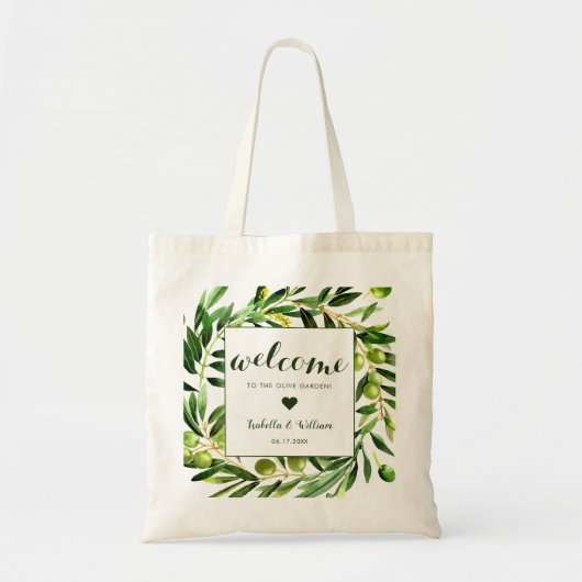 Tote Bag Elégant Olive Boho Jardin Mariage Bienvenue Favori (Devant)