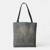 TOTE BAG ÉLÉGANT OR GRIS AUTOMNE ARBRES MONOGRAMME (Dos)