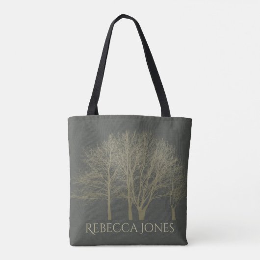 TOTE BAG ÉLÉGANT OR GRIS AUTOMNE ARBRES MONOGRAMME (Dos)