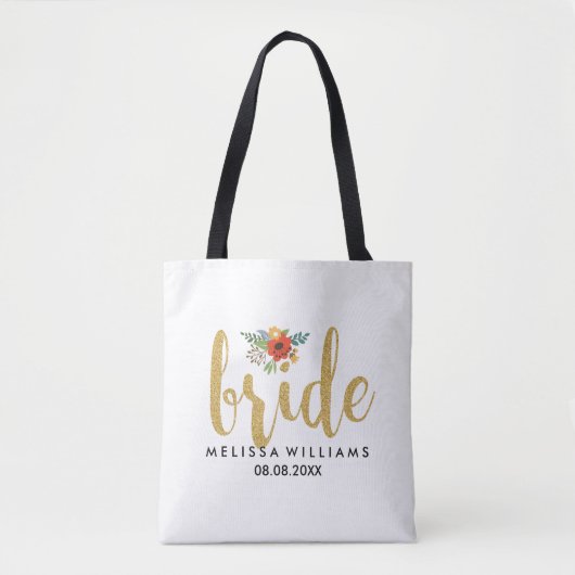 Tote Bag Élégant Or Moderne Texte Bride Floral Accent (Devant)