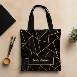 Tote Bag Elégant or noir abstrait géométrique