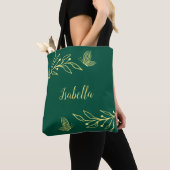 Tote Bag Élégant or romantique fleur vert émeraude (De près)