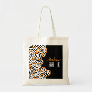 Tote Bag Élégant Orange Sweet 16 Zebra Heart Design Nom