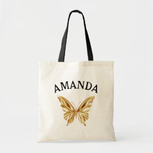 Tote Bag Élégant Papillon Or Nom Courbé Fille