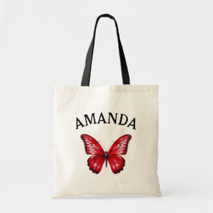 Tote Bag Élégant Papillon rouge Nom courbe Fille