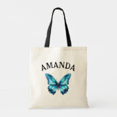 Tote Bag Élégant Papillon Turquoise Nom courbe Fille (Dos)
