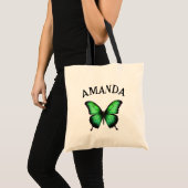 Tote Bag Élégant Papillon Vert Nom Courbé Fille (Devant (produit))