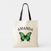 Tote Bag Élégant Papillon Vert Nom Courbé Fille (Dos)