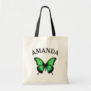 Tote Bag Élégant Papillon Vert Nom Courbé Fille