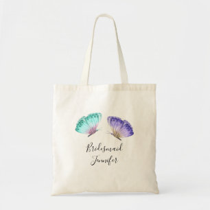 Tote Bag Élégant Papillons Aquarelle Vert & Violet