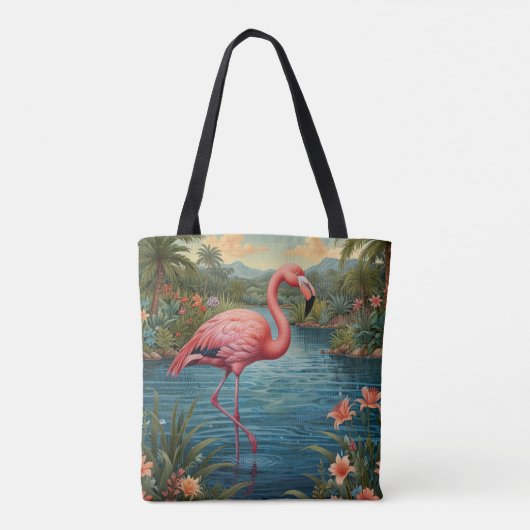 Tote Bag Élégant paradis tropical flamand rose (Dos)