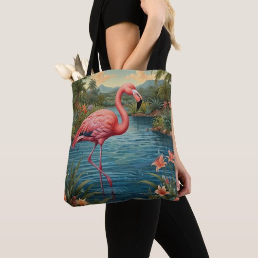 Tote Bag Élégant paradis tropical flamand rose (De près)