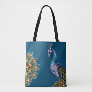 Tote Bag Elégant Peacock Aquarelle