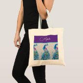 Tote Bag Elégant Peacock Aquarelle Peinture Bleue (Devant (produit))