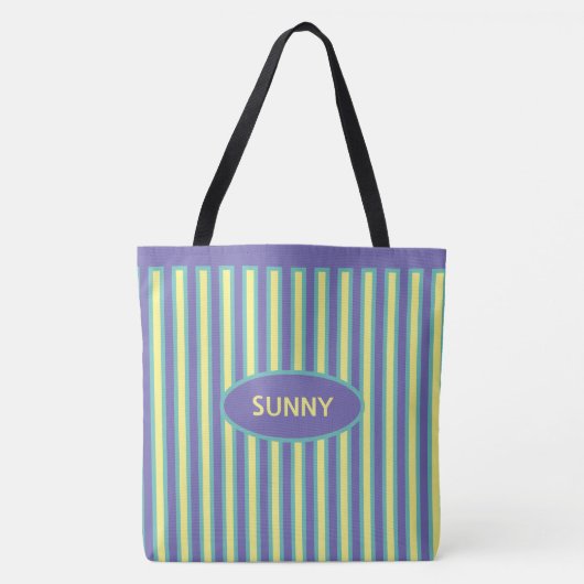 Tote Bag Élégant pervent bleu et jaune rayé (Devant)
