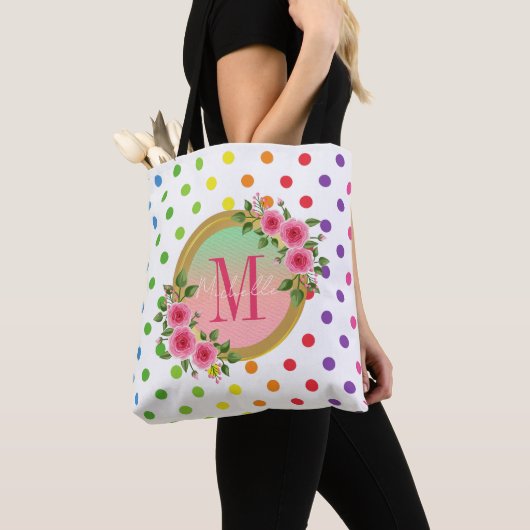 Tote Bag Élégant Pink Floral Bridesmaid Monogramme Nom (De près)