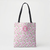 Tote Bag Elegant Pink Hydragea Flowers Pattern Monogram (Devant)