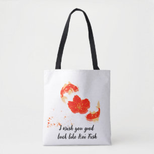 Tote Bag Élégant Poisson Koi et Art de Fleur Rouge   Style 