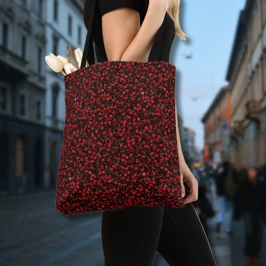 Tote Bag Elegant Red Confetti on Black Glitter Style